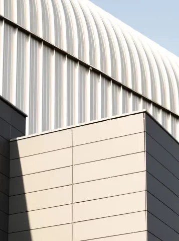 Modern building with metal cladding panels